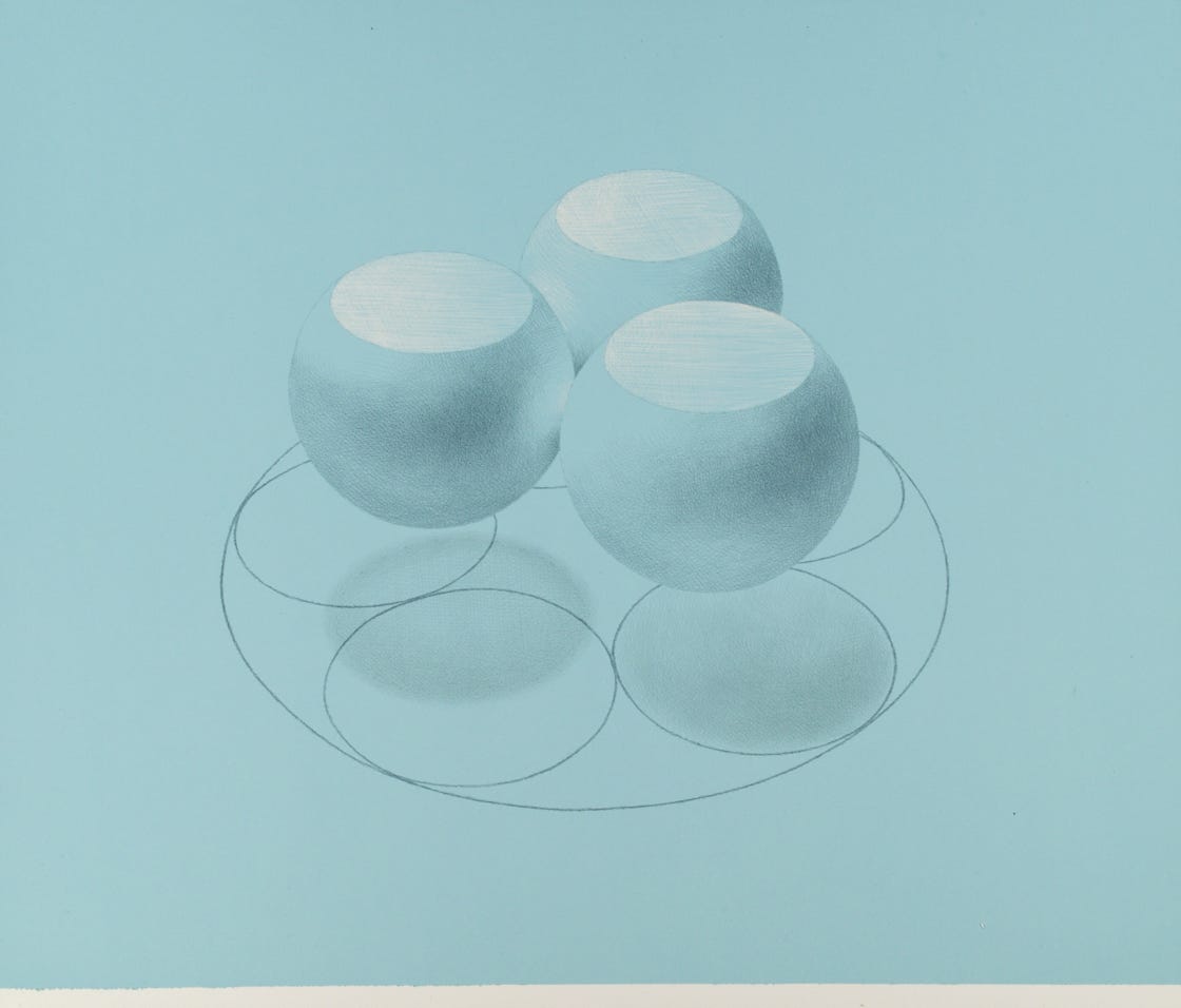 Three-Part Invention No. 15 (Crop Circles), 2022, silverpoint and palladiumpoint with white gouache on prepared paper, 11 x 13 inches