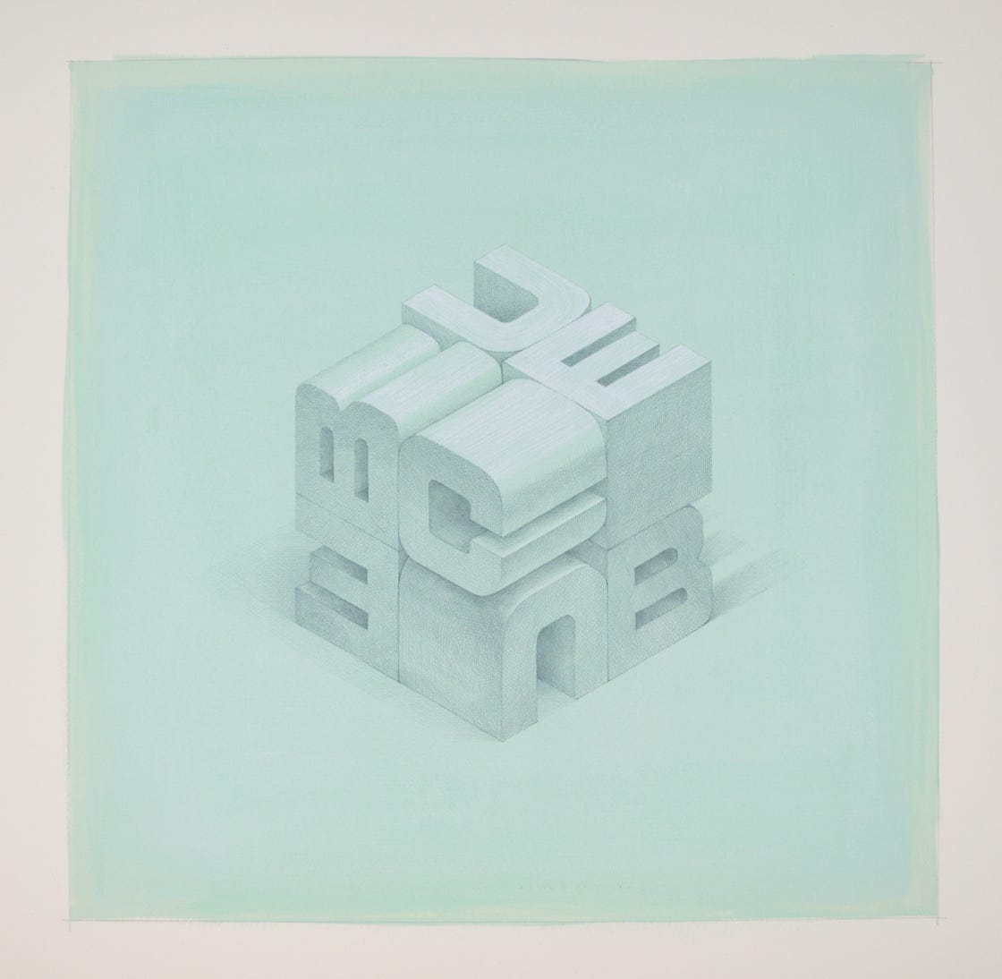 Cube³, 2016, silverpoint with white gouache on prepared paper, 16 x 16 inches (sheet size)