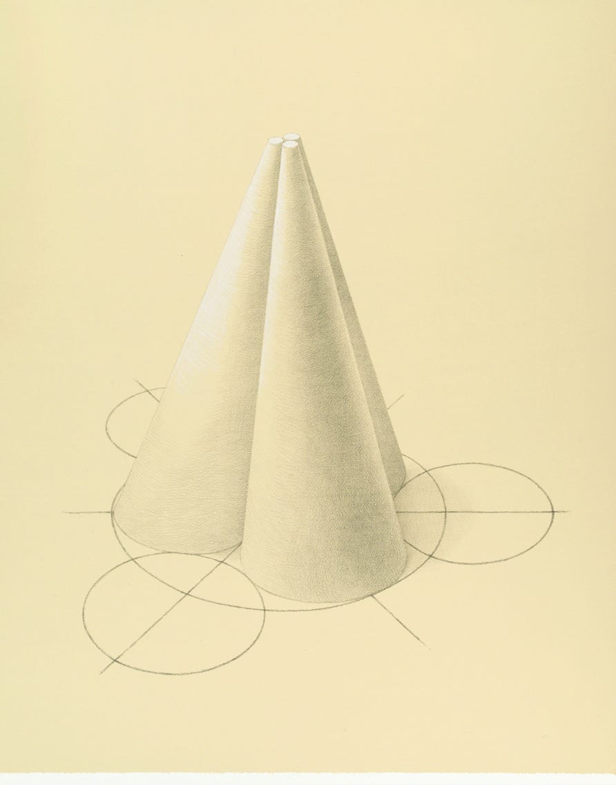 Moon Tower, 2022, silverpoint and goldpoint with white gouache on prepared paper, 13 1/4  x 10 3/4 inches