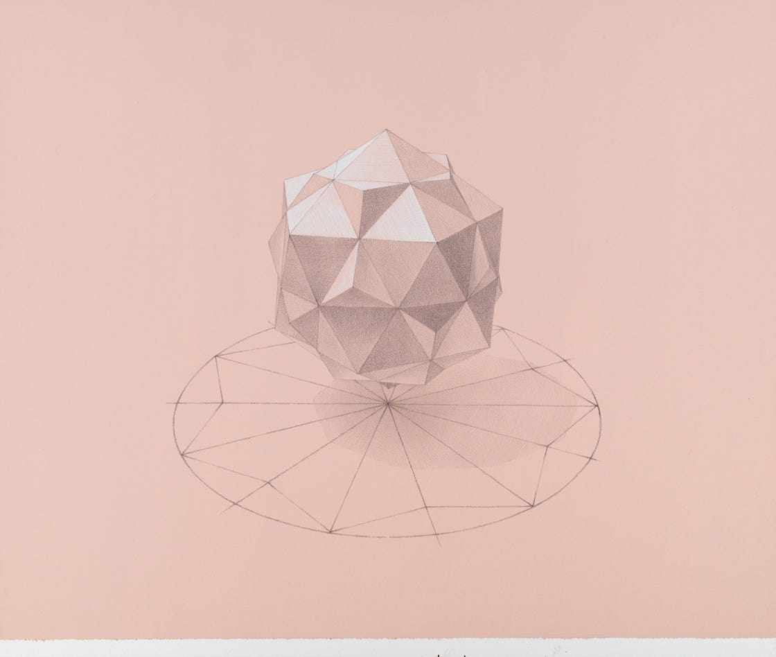 Three-part Invention No. 12, 2022, silverpoint with goldpoint, palladiumpoint, and white gouache  on prepared paper, 10 1/2 x 12 inches