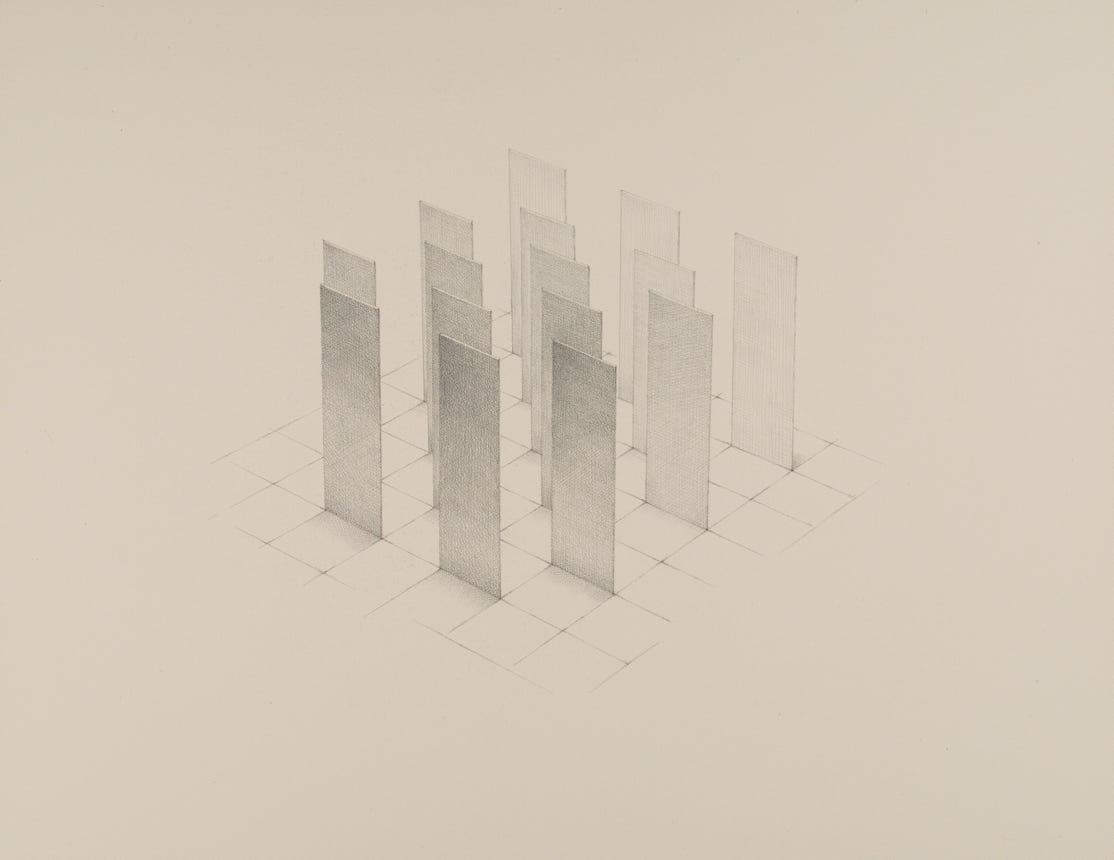 Two-part Invention No. 7, 2020, silverpoint on prepared paper, 10 3/4 x 13 1/4 inches