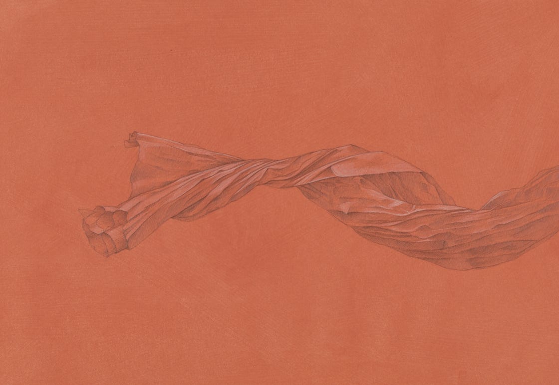 Red River, 2018, silverpoint with white gouache on red ochre ground, 11 x 20 inches (sheet size)