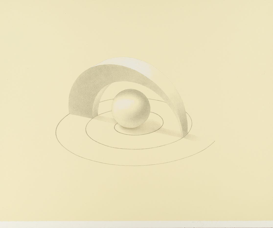 Three-part Invention No. 1 (Nautilus), 2022, silverpoint and palladiumpoint with white gouache on prepared paper, 10 x 12 1/2 inches