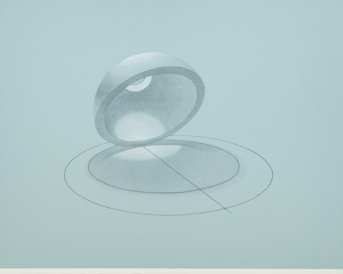 Oculus, 2023, metalpoint with white gouache on prepared paper, 10 1/2  x 13 inches