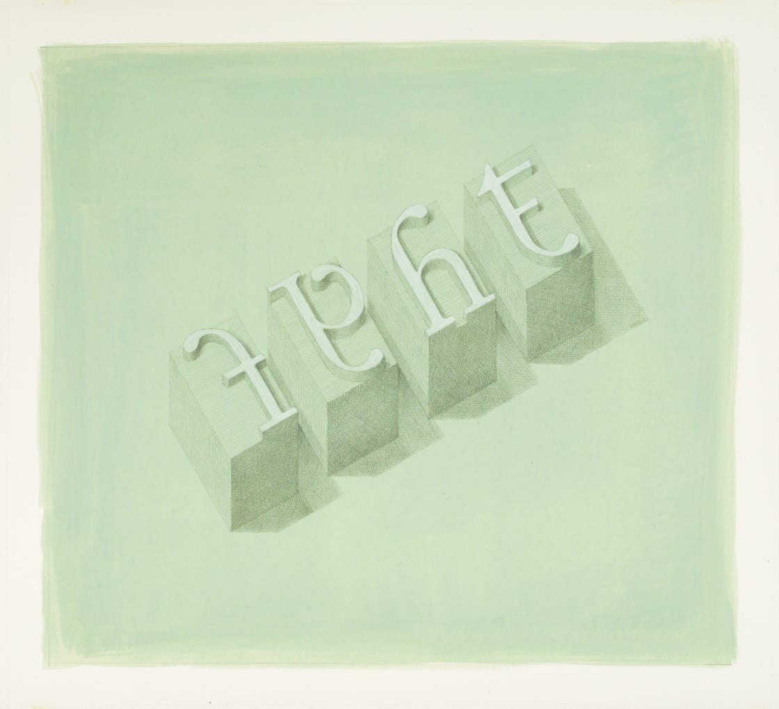 Type Improvisation on f, 2017, silverpoint with white gouache on casein-prepared paper,  10 3/4 x 11 7/8inches